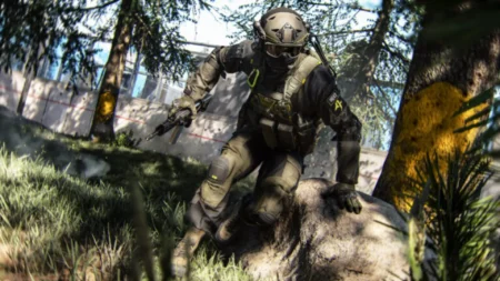 Image of COD MW4 player sprinting while carrying rifle in one hand