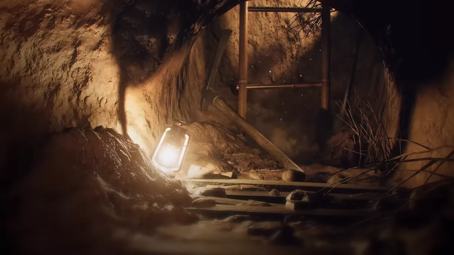Image of tunnel in Hell Let Loose Vietnam lit up by lantern on the ground