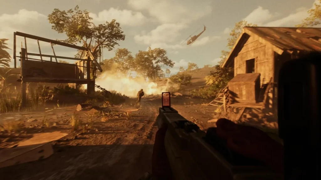 Hell Let Loose Vietnam - How to Use Push to Talk | Hell Let Loose Vietnam | GamesHorizon Image of Hell Let Loose Vietnam player firing rocket launcher with soldier running in background