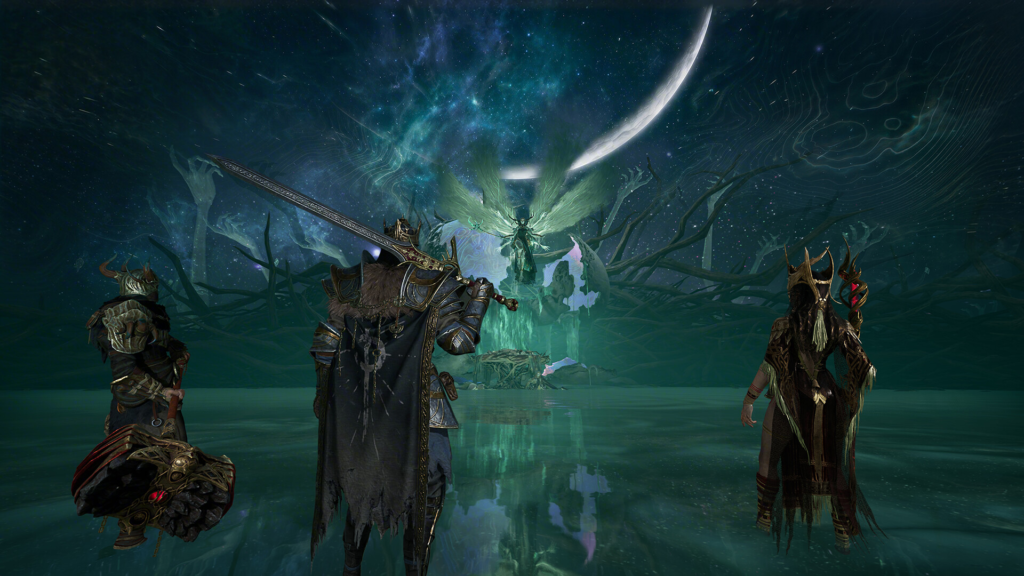 Mistfall Hunter - The Complete Path of Glory Guide | Mistfall Hunter | GamesHorizon An image showing the gameplay of Mistfall Hunter. There are multiple characters fighting a monster.