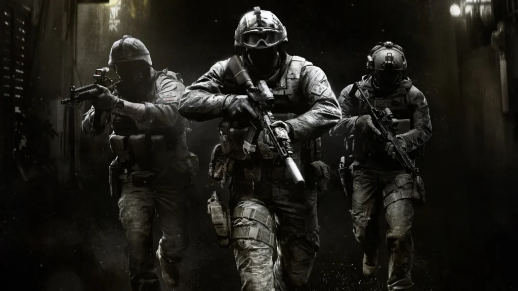 Image of Modern Warfare 4 soldiers sprinting while carrying assault rifles