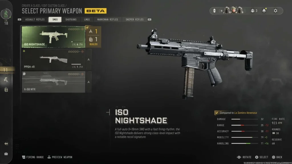 Image of ISO Nightshade from MW4 Beta loadout screen