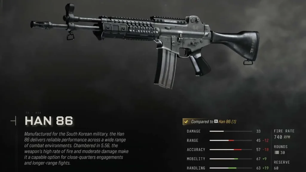 Image of MW4 beta HAN 86 assault rifle on loadout screen