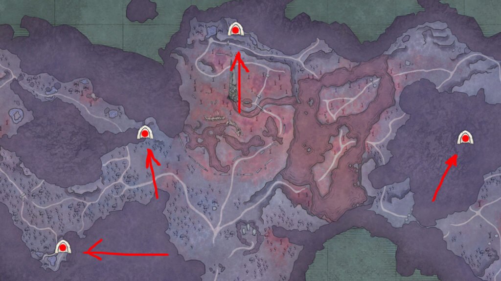 RuneScape Dragonwilds - All Kebbit Burrow Locations | runescape dragonwilds | GamesHorizon An image showing a map of RuneScape Dragonwilds. The red dots show the location of Kebbit Burrows.
