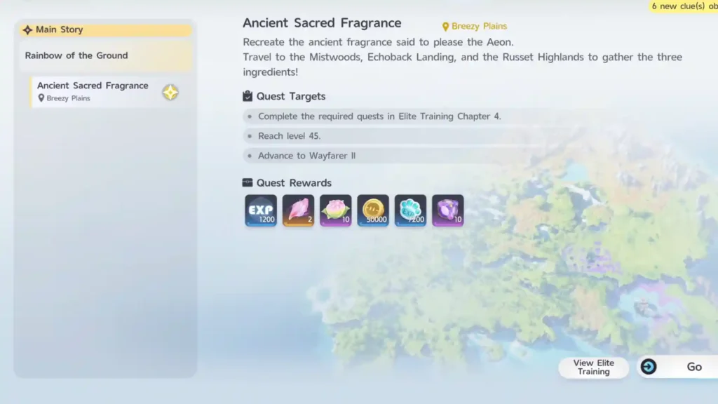 Ancient Sacred Fragrance quest tab in Aniimo