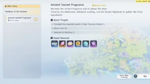 Ancient Sacred Fragrance quest tab in Aniimo