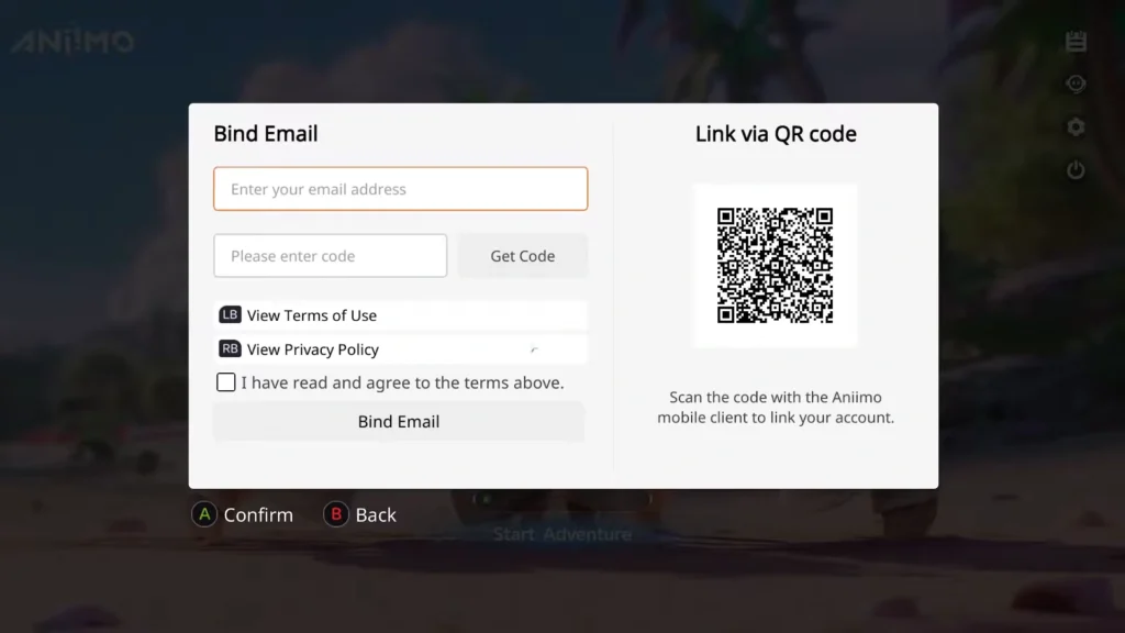 Aniimo Bind Email Option