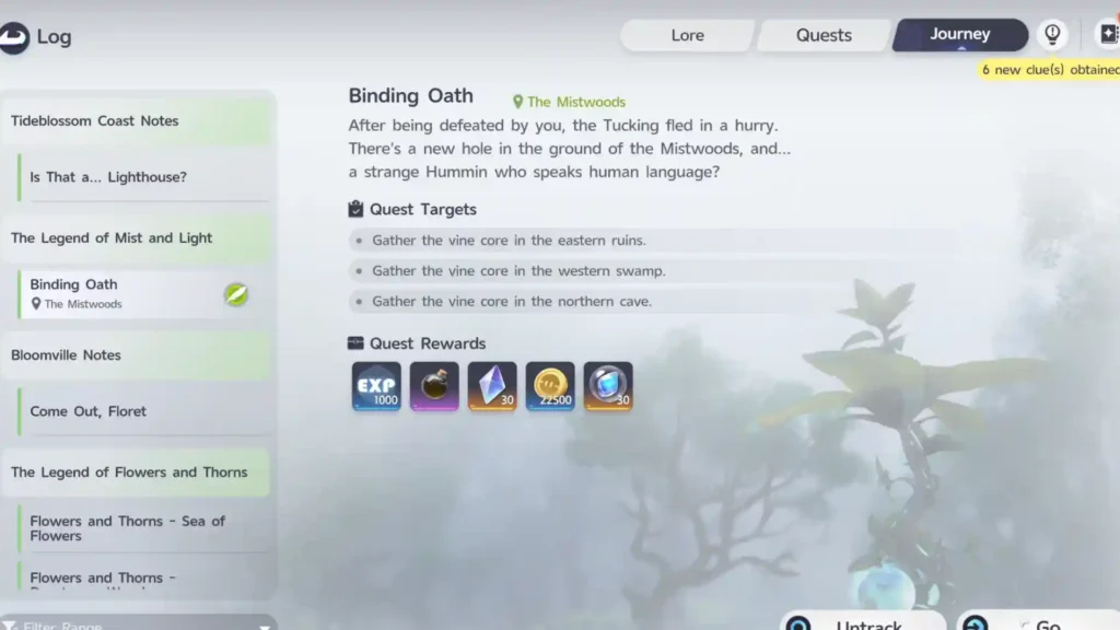 Binding Oath Quest Tab in Aniimo