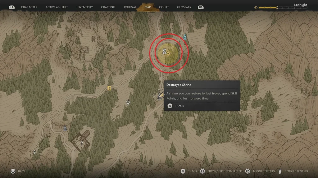 The Blood of Dawnwalker - Maragir Wealds Destroyed Shrine Repair | | GamesHorizon The Blood of Dawnwalker Map Detailing Shrine Location at Maragir Wealds