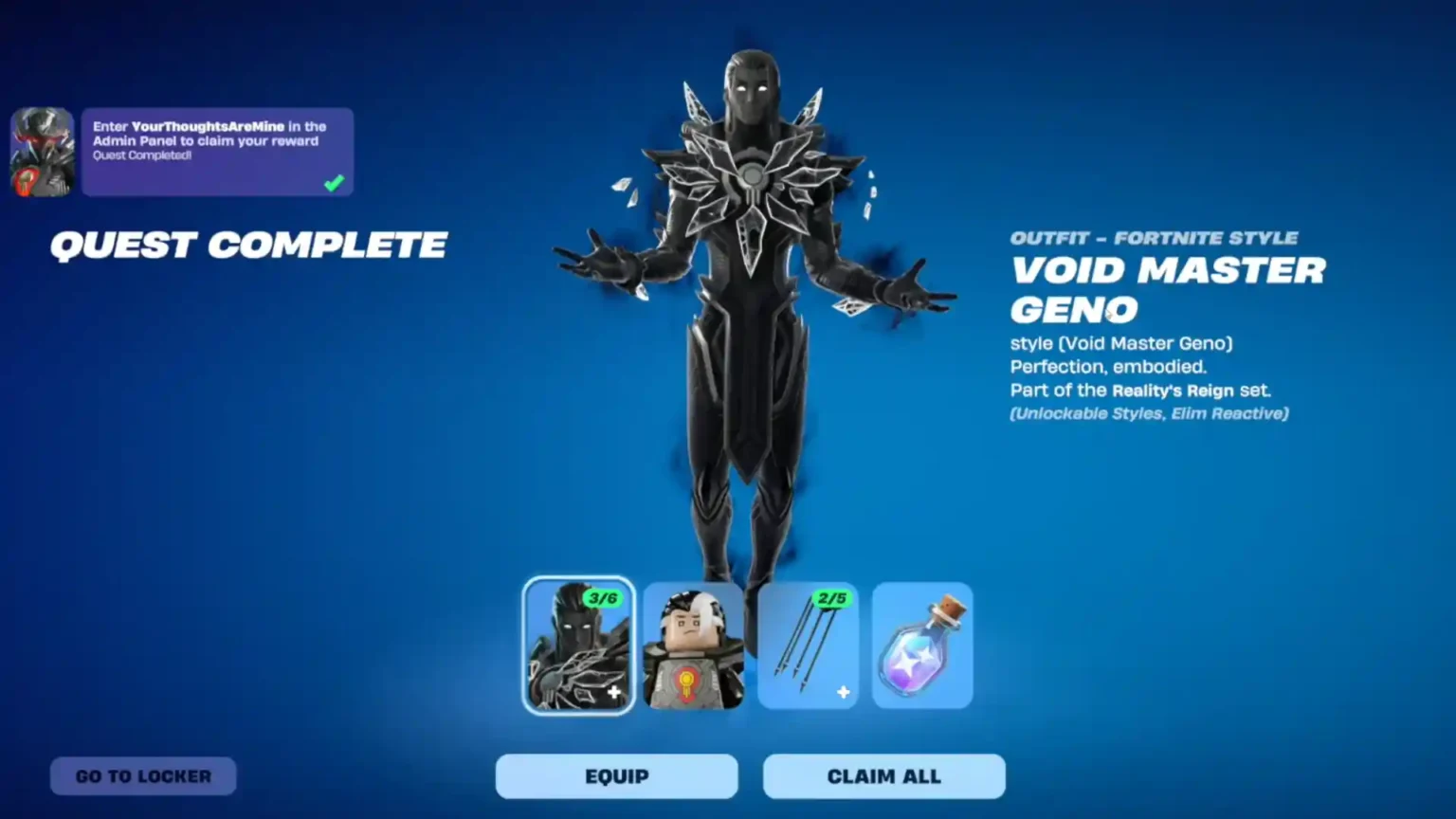 Void Master Geno outfit and rewards