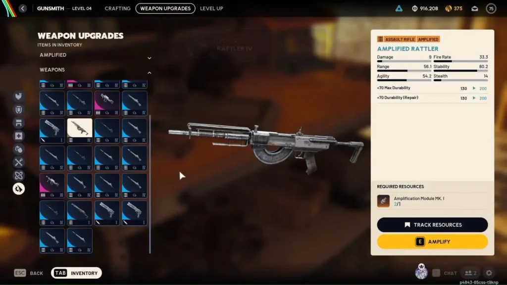 Arc Raiders Frozen Trail Upgrade Amplified Weapons