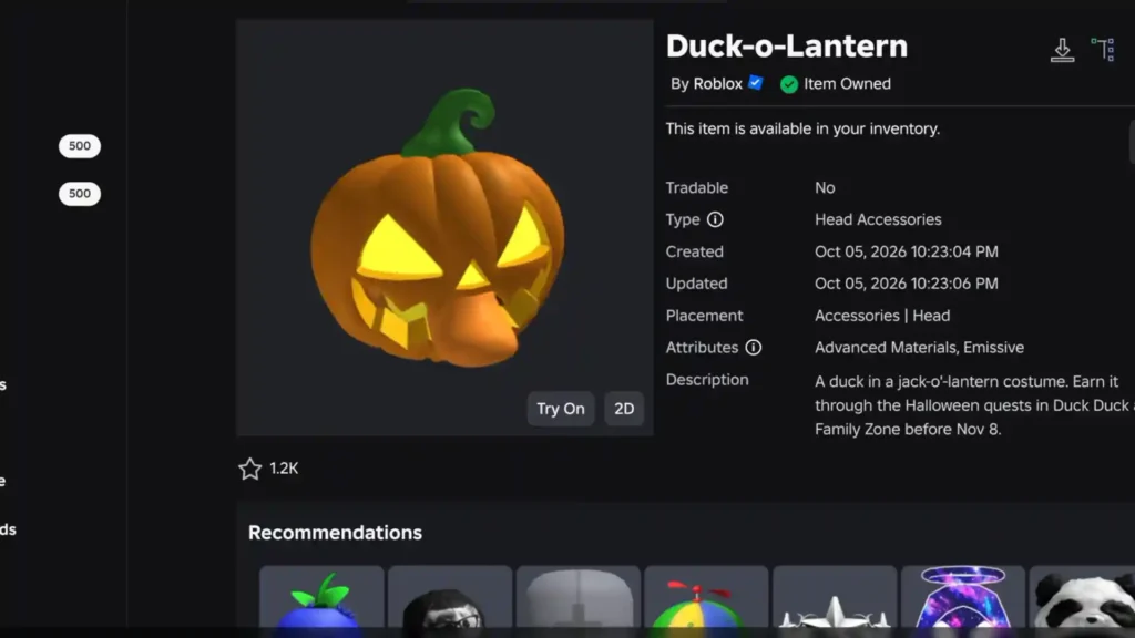 Duck-o-Lantern Roblox Inventory