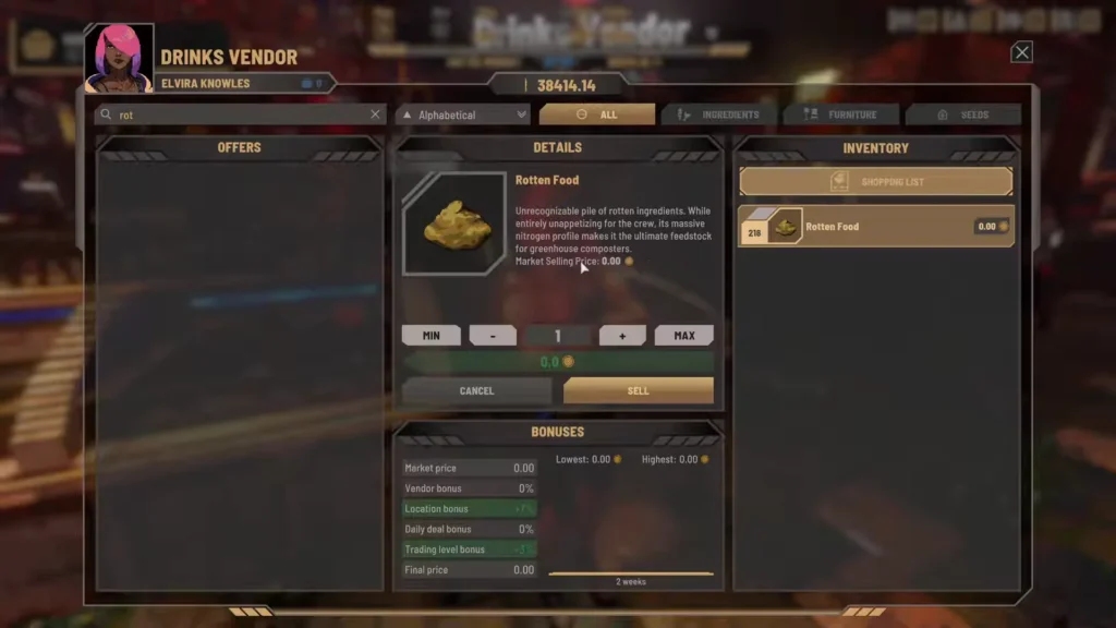 What to do with Rotten Food in Nivalis Nights | | GamesHorizon Nivalis Nights Vendor Selling