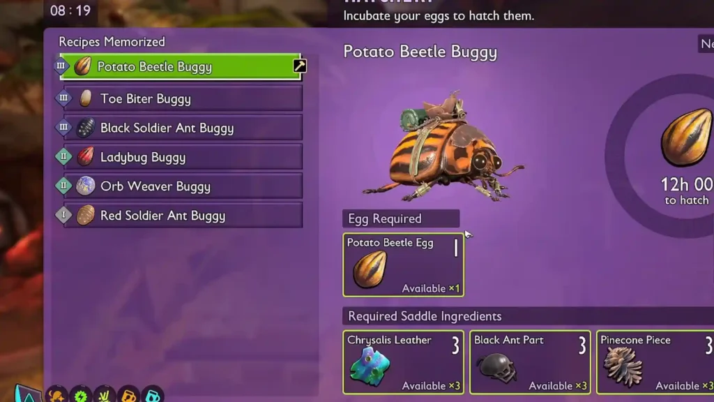 Potato Beetle Buggy hatching recipe